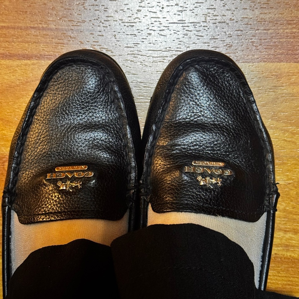 Coach Black Pebbled Leather Women's Penny Loafers with Gold Logo